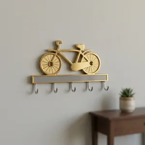 Gold Bicycle Design Wall Mounted Multifunction Coat Hooks with 5 Aluminum Hooks for Entryway Modern Minimalist Decor - Product Image 1