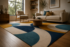 Alfombra de Lana Hecha a Mano con Diseño Geométrico Retro, Alfombra Moderna de Mediados de Siglo, Alfombra de Diseño Escandinavo, Tamaño Personalizado - Product Image 2