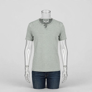 Men's Light Gray Solid Twill Knitted <b>Short</b> <b>Sleeve</b> <b>Button</b> <b>up</b> Collar Casual Shirt Breathable Summer Wear Polyester/Cotton - Product Image 2