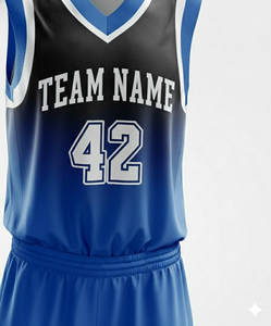 Conjunto de Uniforme de Baloncesto Sublimado Personalizado, Nombre del Equipo 42, Degradado Azul, Cuello en V, Sin Mangas, Absorbe la Humedad, Ropa Deportiva Unisex para Adultos - Product Image 5