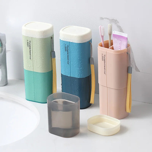 Multifunction Plastic Rectangle Stand <b>Toothbrush</b> Organizer with Wash Mouthwash Cups Portable Travel Design Convenient Storage - Product Image 3