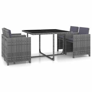 Ensemble de salle à manger de jardin moyen en rotin PE gris avec plateau en verre et acier thermolaqué – Mobilier de salle à manger extérieur élégant - Product Image 1
