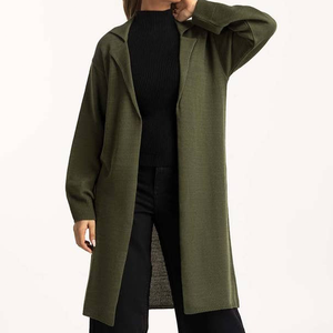 Cárdigan Largo de Punto Verde Oliva para Mujer, de Alta Calidad, Manga Larga, Cuello con Muescas, Color Sólido, Estilo Minimalista, para Otoño - Product Image 2