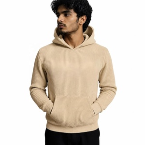 Sudadera con Capucha Tejida para Hombre, Color Beige, Estilo Pullover, Manga Acanalada, Sudadera con Capucha Informal y Deportiva para Otoño - Product Image 1