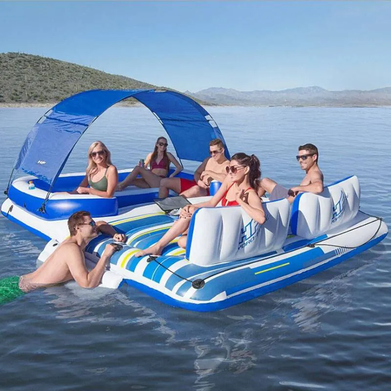 Ocio Flotante Inflable Agua Sofá Bar Salón Isla Flotante para Piscina