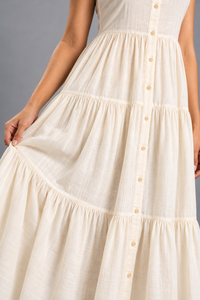 Robe chemise maxi à volants en coton cambriqué pour femme, 120 GSM, sans manches, boutonnée, robe d'été décontractée classique - Product Image 4