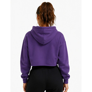 Sweat à capuche court pour femme, violet uni, à manches longues, avec lettres brodées, décontracté, pour l'automne, en polaire respirante - Product Image 3