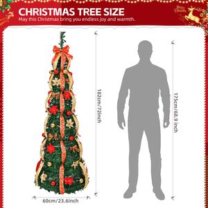 Albero di Natale Artificiale Pop-up da 180 cm Completamente Decorato con 150 Luci Rosse e Dorate a Batteria, Set Decorativo Pre-Illuminato per Feste Natalizie - Product Image 4