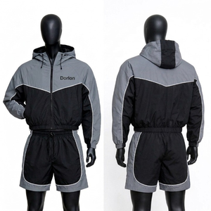 Ensemble coupe-vent décontracté pour homme de haute qualité, personnalisé, avec logo imprimé et design sur mesure, comprenant des vestes zippées et des shorts à séchage rapide - Product Image 2