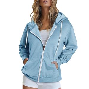 Sweat-shirt à capuche à manches longues pour femme |   Manteau d'hiver à fermeture éclair intégrale avec poches |   Sweat à capuche en toile avec logo personnalisé imprimé sur le devant - Product Image 1
