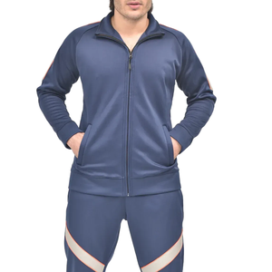 <b>Men's</b> Navy Blue Tracksuit Full Zip Jacket And <b>Jogger</b> Pants Set With <b>White</b> Stripes Side Pockets Casual Autumn Wear - Product Image 2