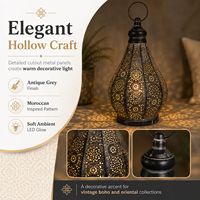 Lanterne LED en métal marocaine à piles, lumière décorative avec finition gris antique pour la décoration intérieure en gros