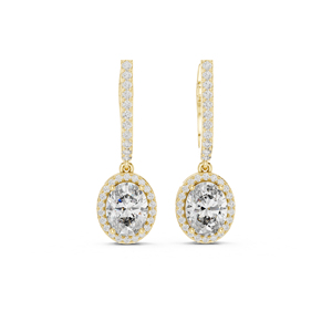 Pendientes de compromiso de oro amarillo de 14 quilates con diamantes cultivados en laboratorio, redondos y ovalados, para mujer |   Diamante Cultivado Nuevo - Product Image 1
