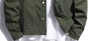 Men's Olive Green Denim Jacket Regular Fit Button Closure Casual Style - Product Image 4