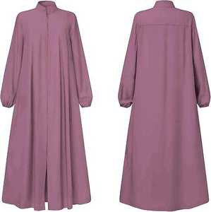 Islamic Modest Women Maxi Abaya High-quality Polyester Blended Cotton Long Sleeve <b>Flared</b> Abayas High Neck Burqa Breathable - Product Image 6