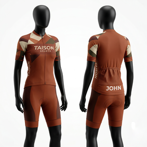 Tenue de cyclisme pour femmes, tissu polyester spandex premium 180 GSM, design géométrique orange et noir, logo personnalisé par sublimation - Product Image 2