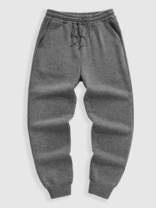 Men's Casual Sweatpants Midweight Drawstring <b>Elastic</b> <b>Waist</b> <b>Trousers</b> <b>with</b> Side Pockets Autumn Solid Grey Knitted Joggers - Product Image 4