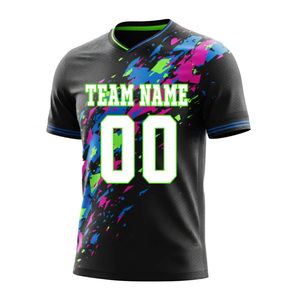 Maillot de football imprimé par sublimation 100% polyester respirant, séchage rapide, léger, manches courtes, col rond, personnalisé - Product Image 3