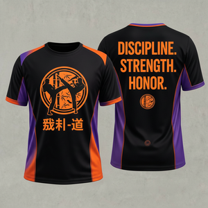 Camiseta Deportiva Unisex de Manga Corta de Poliéster con Estampado por Sublimación, Diseño de Karate, Disciplina, Fuerza, Honor - Product Image 1