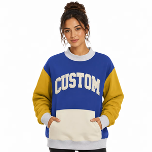 Sweat-shirts pour femmes de haute qualité, multicolores, avec poche supérieure, manches contrastantes, lettrage, style pull-over, rétro, en polyester, personnalisables - Product Image 1