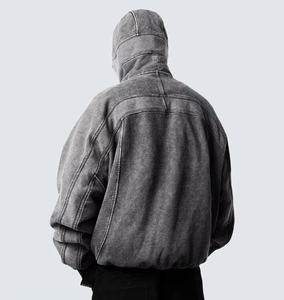 Veste polaire à capuche oversize pour homme, coupe-vent, fermeture éclair, couleur unie, manteau chaud d'hiver, coupe régulière, sweat-shirt tricoté - Product Image 5