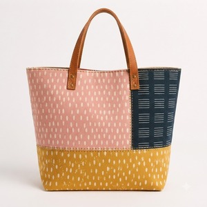 HINDVANTA GLOBAL Patchwork Print Jute <b>Canvas</b> Tote Bag Eco Friendly Leather Handle Large Capacity Women Shoulder <b>Handbag</b> Shopping - Product Image 4