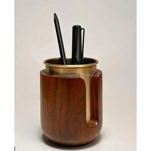 Porte-stylo et papeterie rectangulaire en bois avec deux compartiments pour bureau et table de maison - Product Image 5