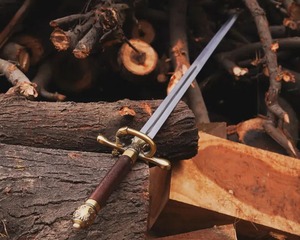 Couteau à lame droite en acier avec manche en cuir et garde-lame en laiton, épaisseur industrielle, lame non réglable - Product Image 4