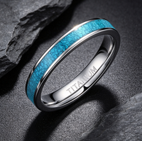 Bague en titane de 3 mm avec incrustation de turquoise naturelle, alliance plate en argent pour femmes et hommes, bijoux bohèmes nature en gros