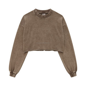 Sudadera Corta para Mujer, 5C, 100% Algodón, Felpa Francesa, 380g, Lavado Ácido, Estilo Vintage, Cuello Redondo - Product Image 2