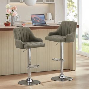 Modern Adjustable <b>Swivel</b> <b>Bar</b> <b>Stool</b> with Arms, PU Leather Upholstered Counter Height Chair for Dining Room, Pub & Restaurant - Product Image 2