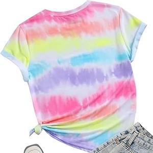 เสื้อครอปท็อปดีไซน์ล่าสุด ทรงโอเวอร์ไซส์ ลายมัดย้อม แขนสั้น ผ้าฝ้าย 100% เสื้อยืดครอปแบบย้อมสีสไตล์อูร์บันสำหรับผู้หญิง ระบายอากาศได้ดี - Product Image 5