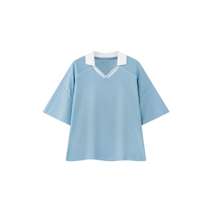 Maillot de football pour femmes, bleu ciel, col polo, détails de passepoil, vêtements de sport athlétiques, vente en gros - Product Image 6
