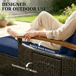 Chaise longue de patio extérieure bleu marine, lit de soleil pour terrasse - Product Image 2