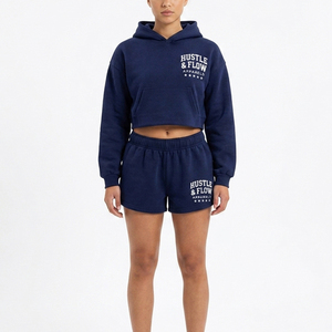 Ensemble haut court à capuche et short pour femme de qualité supérieure, très vendu, pour l'hiver, couleur unie - Product Image 1
