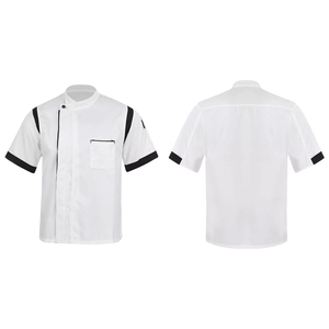 เสื้อเชฟผู้ชายแบบสั่งทำ เสื้อเชฟผ้าโพลีคอตตอน แจ็คเก็ตกระดุมสองแถว แขนสั้น เสื้อเชฟแบบยูนิฟอร์ม - Product Image 1