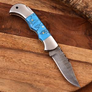 Couteau de poche pliant EDC ultra-affûté en acier Damas fait main de qualité industrielle, pointe clip, manche en bois, OEM ODM - Product Image 2