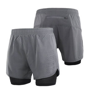 Vêtements de sport pour hommes, shorts de course à compression personnalisés, double couche, écologiques, respirants, en polyester - Product Image 6