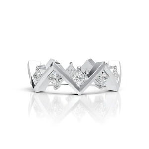 แหวนเพชรทรงโดดเด่นในทองคำขาว 14K  เครื่องประดับผู้ชายสุดหรู ดีไซน์ลายเรขาคณิตเชฟรอน - Product Image 1