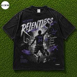T-shirt graphique surdimensionné personnalisé effet délavé pour le basketball, 100 % coton, style streetwear vintage, OEM ODM - Product Image 3