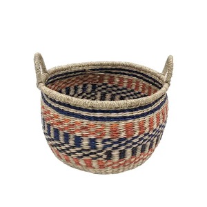 Panier rond multicolore en jonc de mer, fait main, pour rangement, vente en gros, écologique, fabriqué au Vietnam - Product Image 6