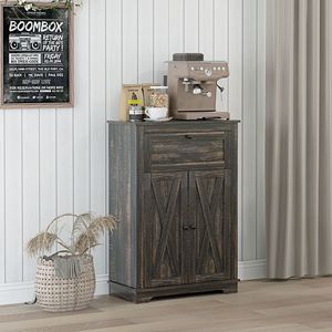 Dark Brown Wood <b>Sideboard</b> Buffet <b>Storage</b> Cabinet Free Standing with Doors Drawer for Kitchen Living Room for Villa Application - Product Image 2