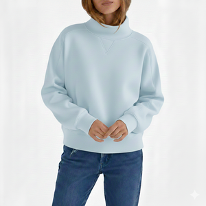 Lightweight Customized Printing Women's Autumn/Winter Oversized Mock Neck Fleece Sweatshirt Front <b>Drop</b> Shoulder Eco-Friendly - Product Image 5