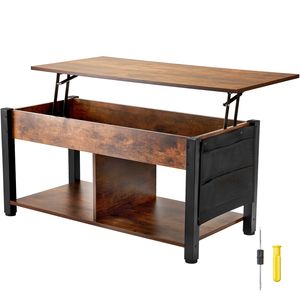 Tavolino da Caffè Rettangolare con Piano Sollevabile 41,7 Pollici, Tasche Extra per Stoccaggio, Design a Nido, Stile Legno MDF Marrone per Soggiorno - Product Image 1