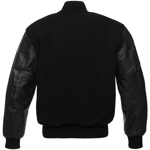 Veste universitaire en laine respirante épaisse, personnalisée, noire, avec col montant et logo frontal, prix de gros abordable - Product Image 2