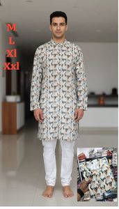 Kurta payjama de algodón grueso premium para hombre con elegante estampado digital - Product Image 3