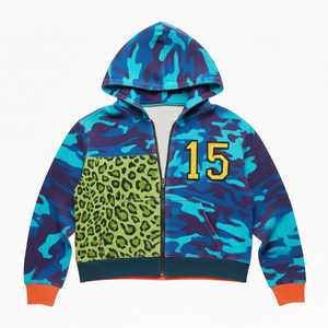 Hooded Zip-Up Sweatshirt Camouflage <b>Leopard</b> <b>Print</b> Unisex Casual Autumn 15 Number Front Pocket Regular Fit - Product Image 5