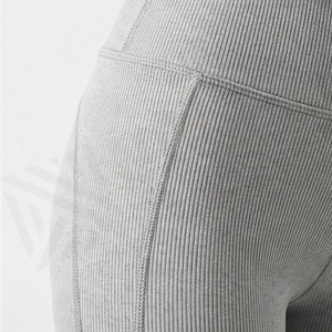 High Waist Seamless Knitted <b>Leggings</b> Full Length Solid Gray Stretch <b>Women's</b> Yoga Pants All Seasons Basic Style - Product Image 5