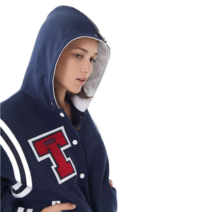 Wool Varsity Jacket Top Jackets Leather Sleeves Customizable Blank Winter Cropped Varsity Jacket Wool Lining Cotton Women - Product Image 3