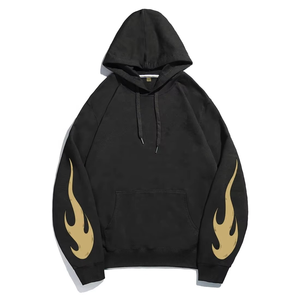 Sudadera con Capucha Negra para Hombre, Talla Grande, de Algodón French Terry, con Estampado de Llamas Azules, Estilo Casual Urbano - Product Image 6